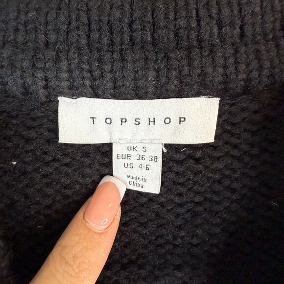 Topshop Black Oversized Chunky Knit Sweater S Preppy/Minimalist Wide Sleeves - Picture 4 of 6
